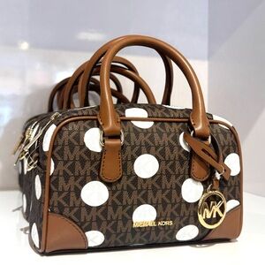 Michael Kors  Thompson Extra-Small Polka Dot Signature Logo Satchel Bag Brown